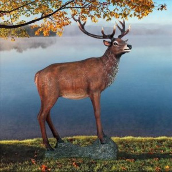 Red Deer Buck Statue With Base